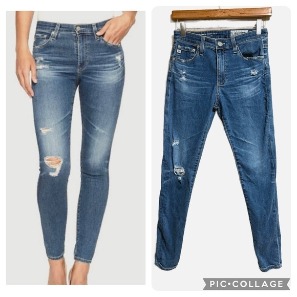 Ag Adriano Goldschmied Denim - AG Adriano GOLDSCHMIED the Farrah Ankle Women's Blue Distressed Jeans Size 27